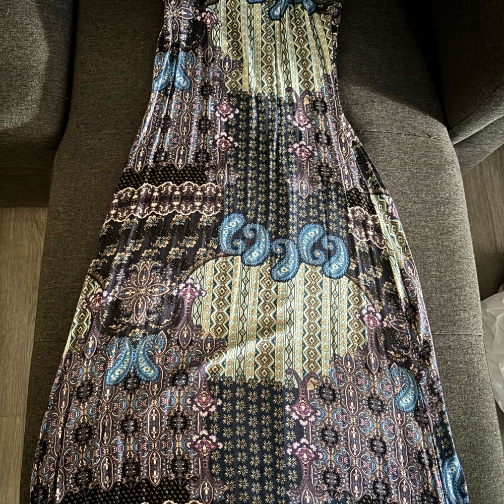 Boho Patchwork Maxi Dress in Black and Blue